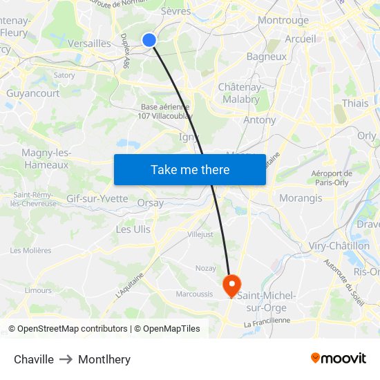 Chaville to Montlhery map