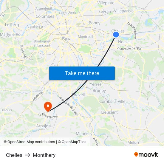 Chelles to Montlhery map