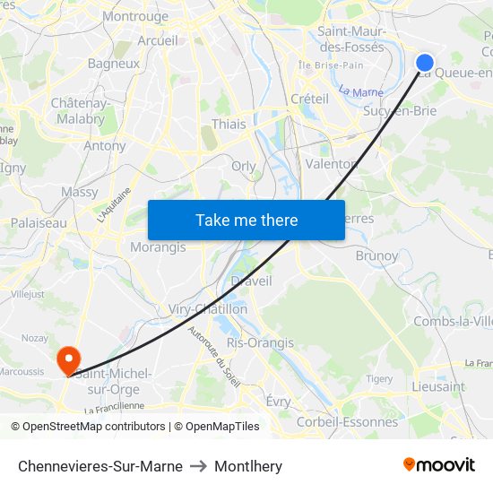 Chennevieres-Sur-Marne to Montlhery map