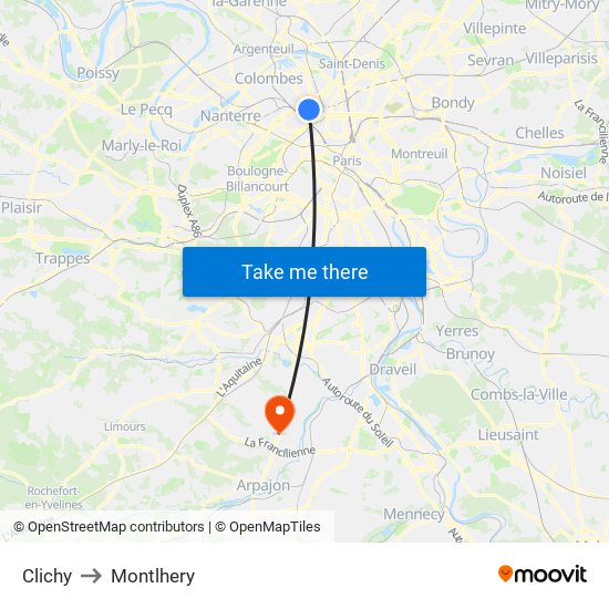 Clichy to Montlhery map