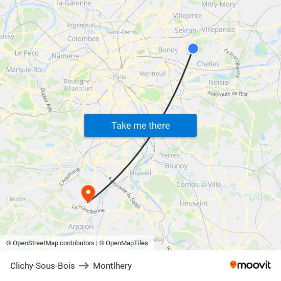 Clichy-Sous-Bois to Montlhery map