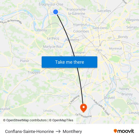 Conflans-Sainte-Honorine to Montlhery map