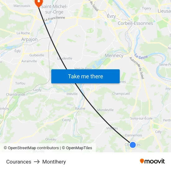 Courances to Montlhery map