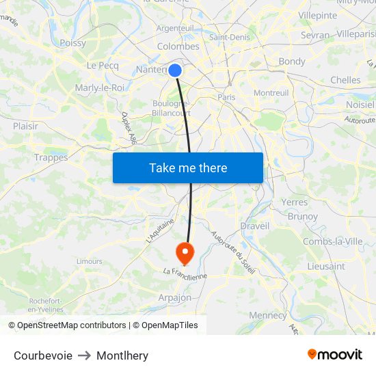 Courbevoie to Montlhery map