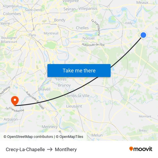 Crecy-La-Chapelle to Montlhery map