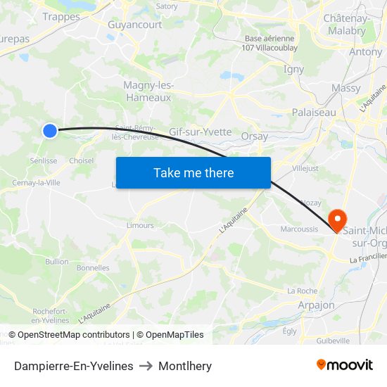 Dampierre-En-Yvelines to Montlhery map