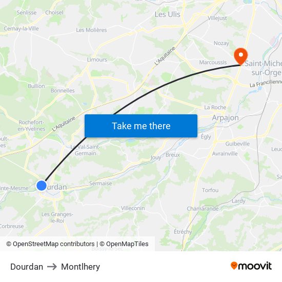 Dourdan to Montlhery map
