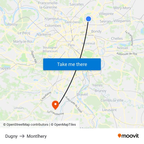 Dugny to Montlhery map