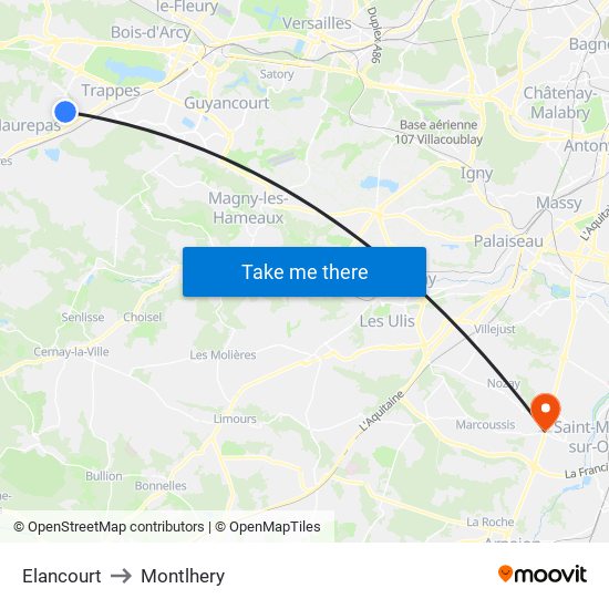Elancourt to Montlhery map