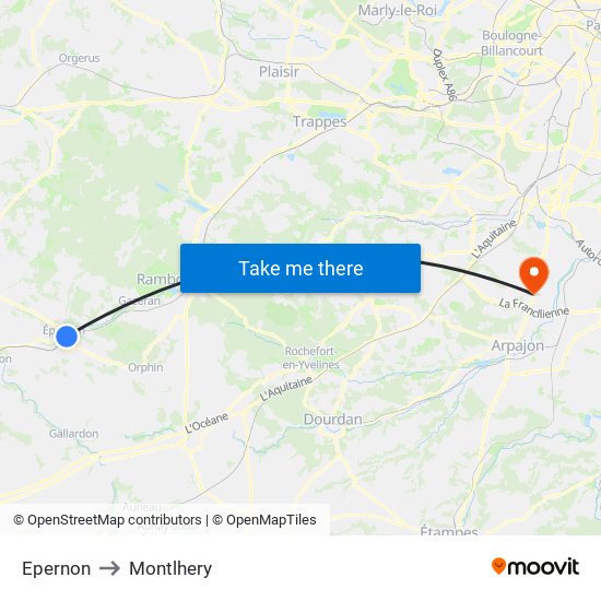 Epernon to Montlhery map