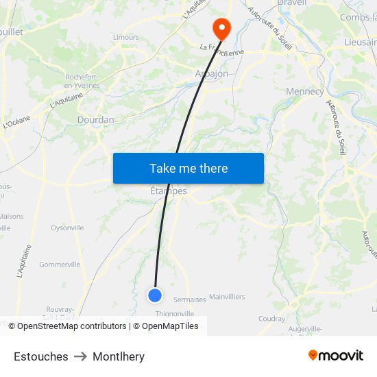 Estouches to Montlhery map