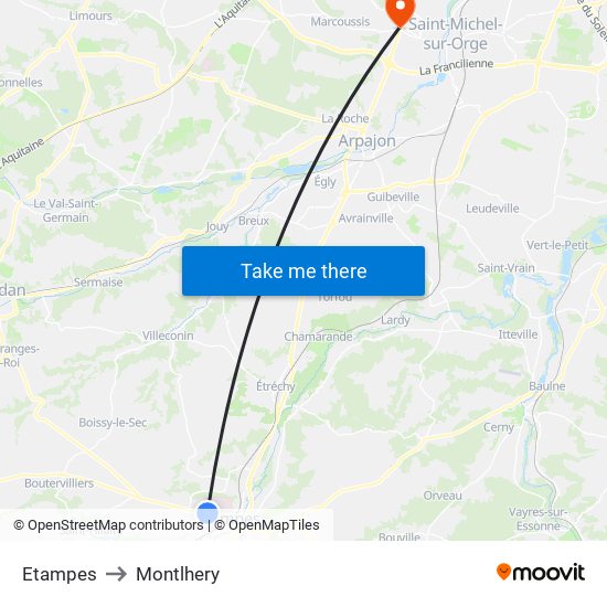 Etampes to Montlhery map