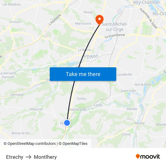 Etrechy to Montlhery map