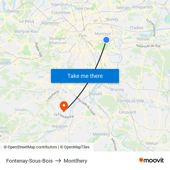 Fontenay-Sous-Bois to Montlhery map