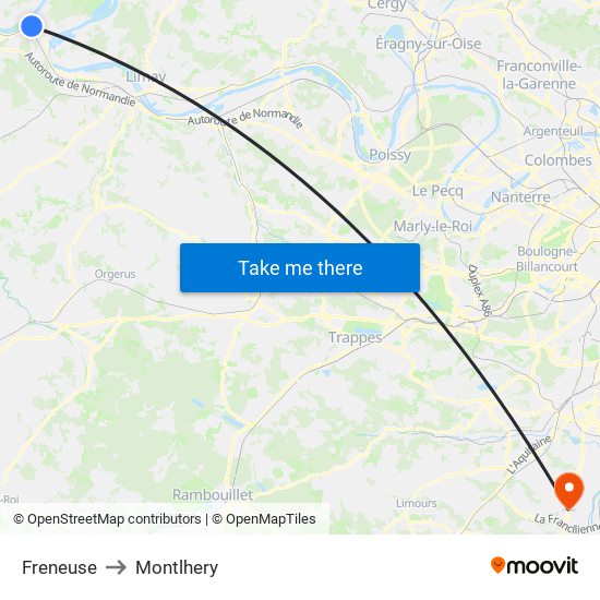 Freneuse to Montlhery map
