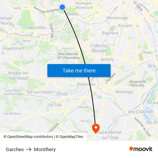 Garches to Montlhery map