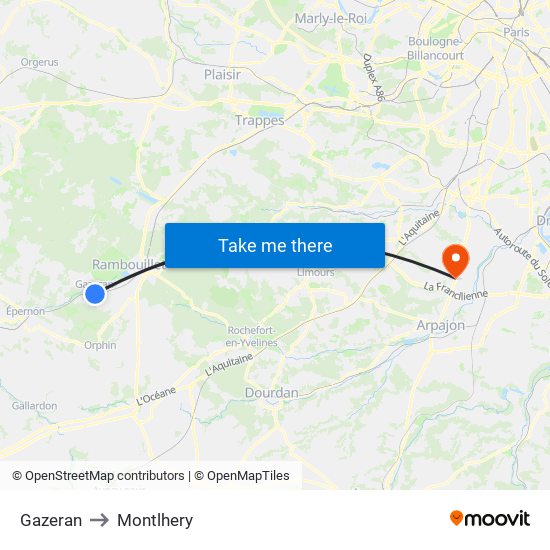 Gazeran to Montlhery map