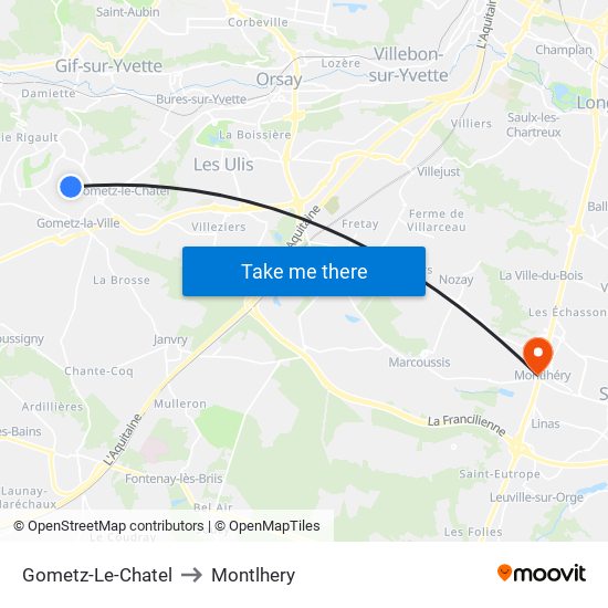 Gometz-Le-Chatel to Montlhery map