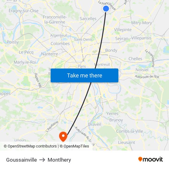 Goussainville to Montlhery map