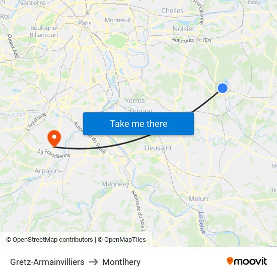 Gretz-Armainvilliers to Montlhery map
