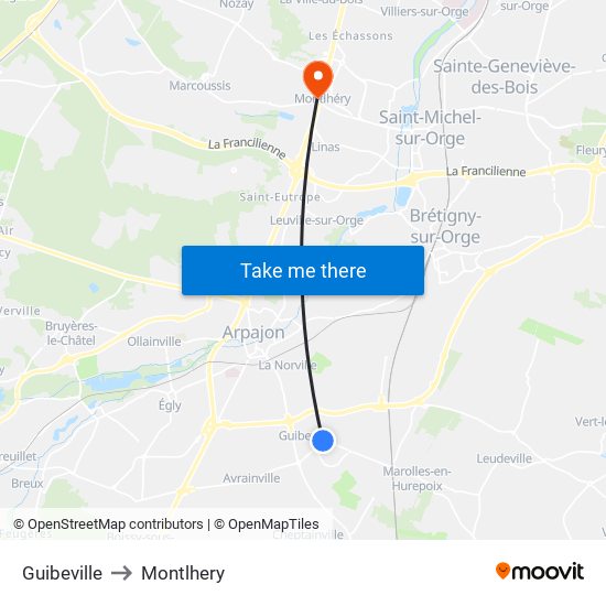 Guibeville to Montlhery map