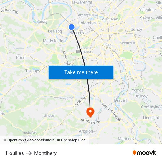 Houilles to Montlhery map