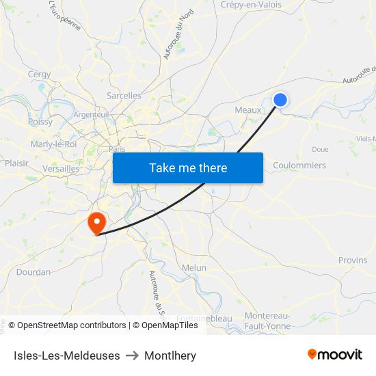 Isles-Les-Meldeuses to Montlhery map