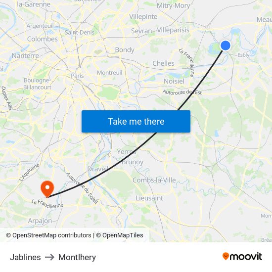 Jablines to Montlhery map