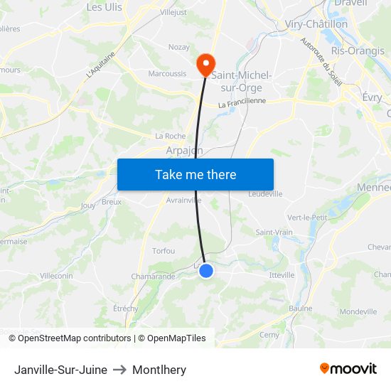 Janville-Sur-Juine to Montlhery map