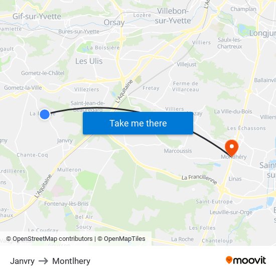 Janvry to Montlhery map