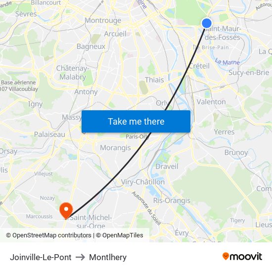 Joinville-Le-Pont to Montlhery map
