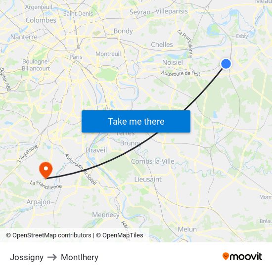 Jossigny to Montlhery map