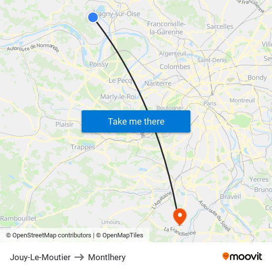 Jouy-Le-Moutier to Montlhery map