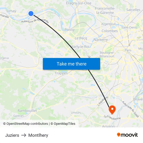 Juziers to Montlhery map