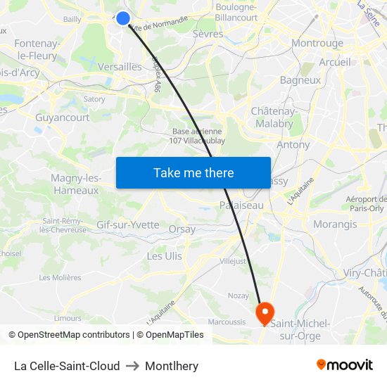 La Celle-Saint-Cloud to Montlhery map