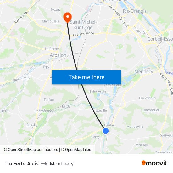 La Ferte-Alais to Montlhery map