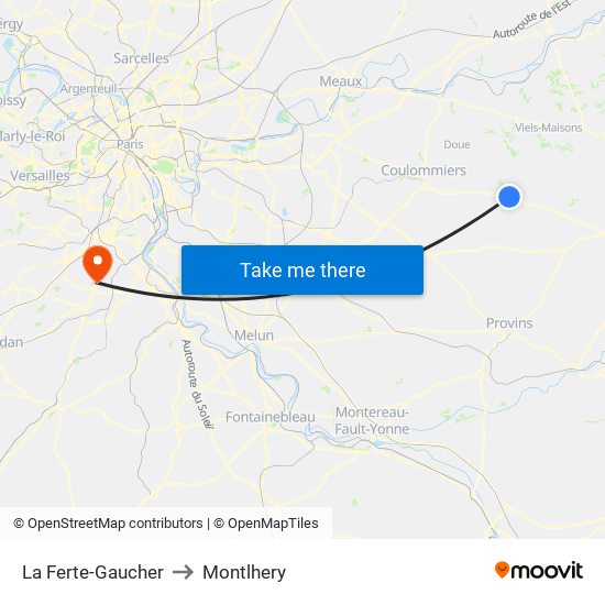 La Ferte-Gaucher to Montlhery map