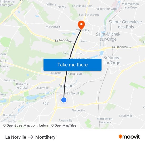 La Norville to Montlhery map