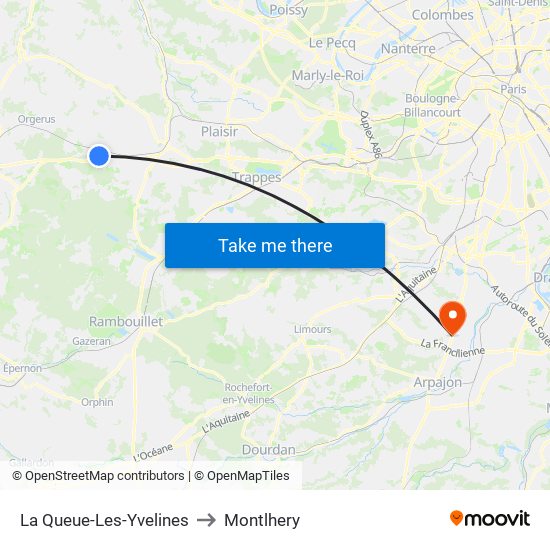 La Queue-Les-Yvelines to Montlhery map