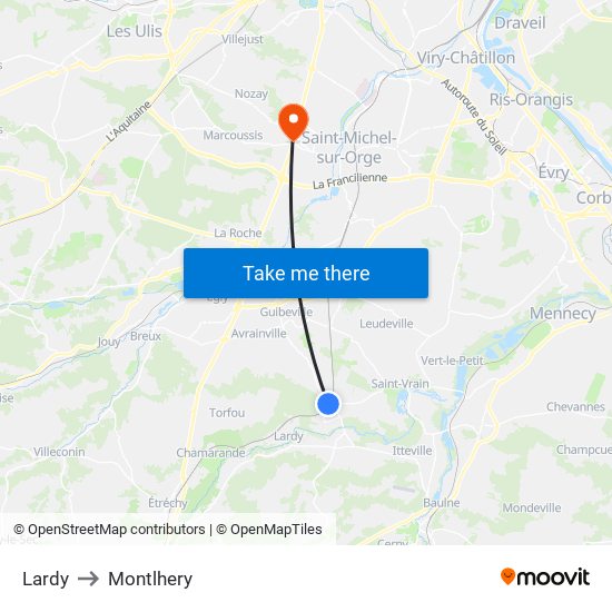 Lardy to Montlhery map