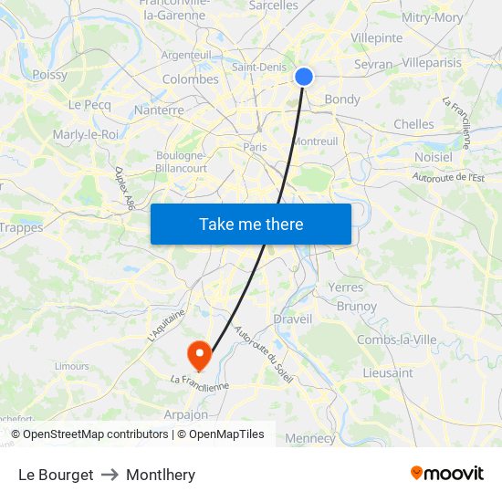 Le Bourget to Montlhery map