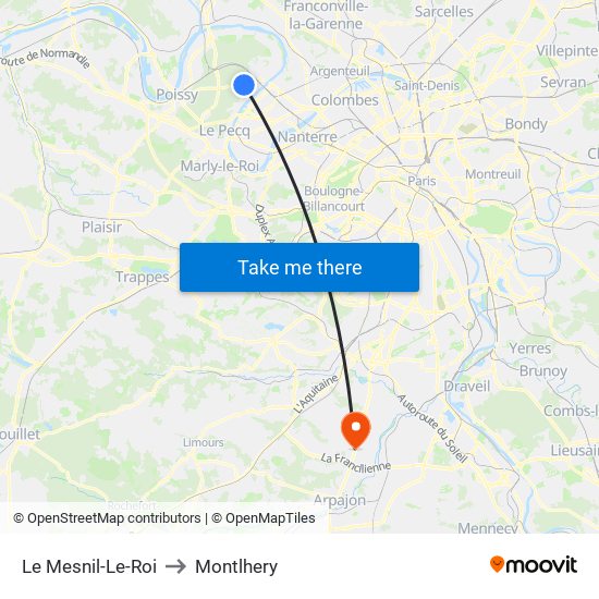 Le Mesnil-Le-Roi to Montlhery map