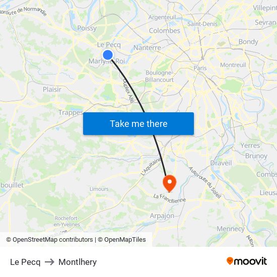 Le Pecq to Montlhery map
