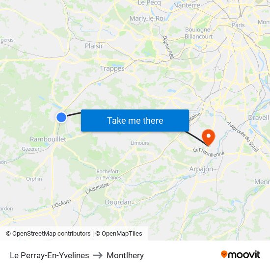 Le Perray-En-Yvelines to Montlhery map