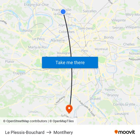Le Plessis-Bouchard to Montlhery map
