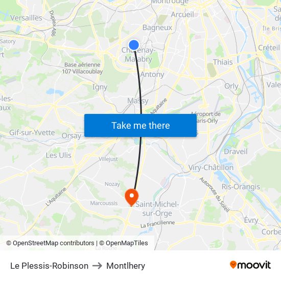 Le Plessis-Robinson to Montlhery map