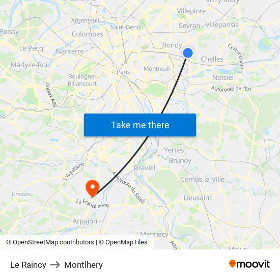 Le Raincy to Montlhery map