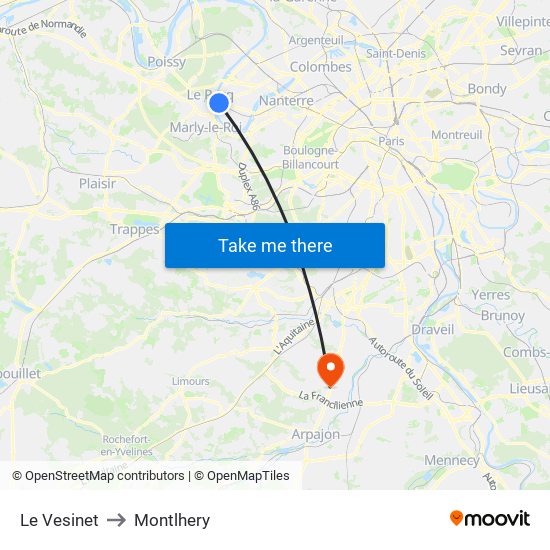 Le Vesinet to Montlhery map