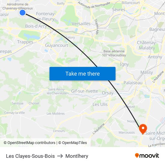 Les Clayes-Sous-Bois to Montlhery map
