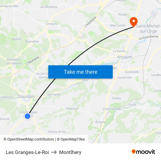 Les Granges-Le-Roi to Montlhery map